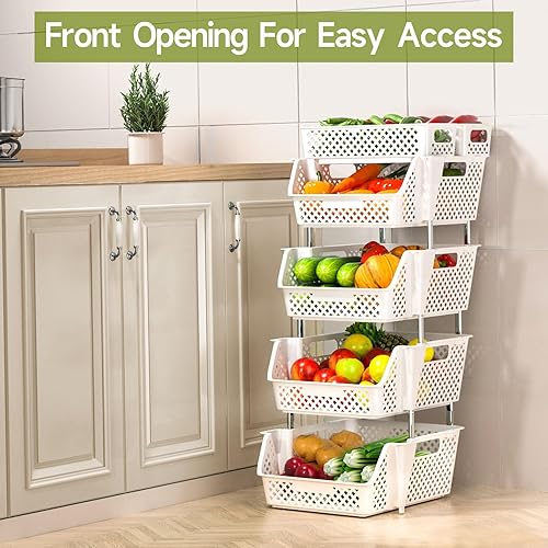 Miniatura 4 de Contenedores de almacenamiento apilables de plástico de 4 niveles, contenedores de almacenamiento multifuncionales de gran capacidad para organizar