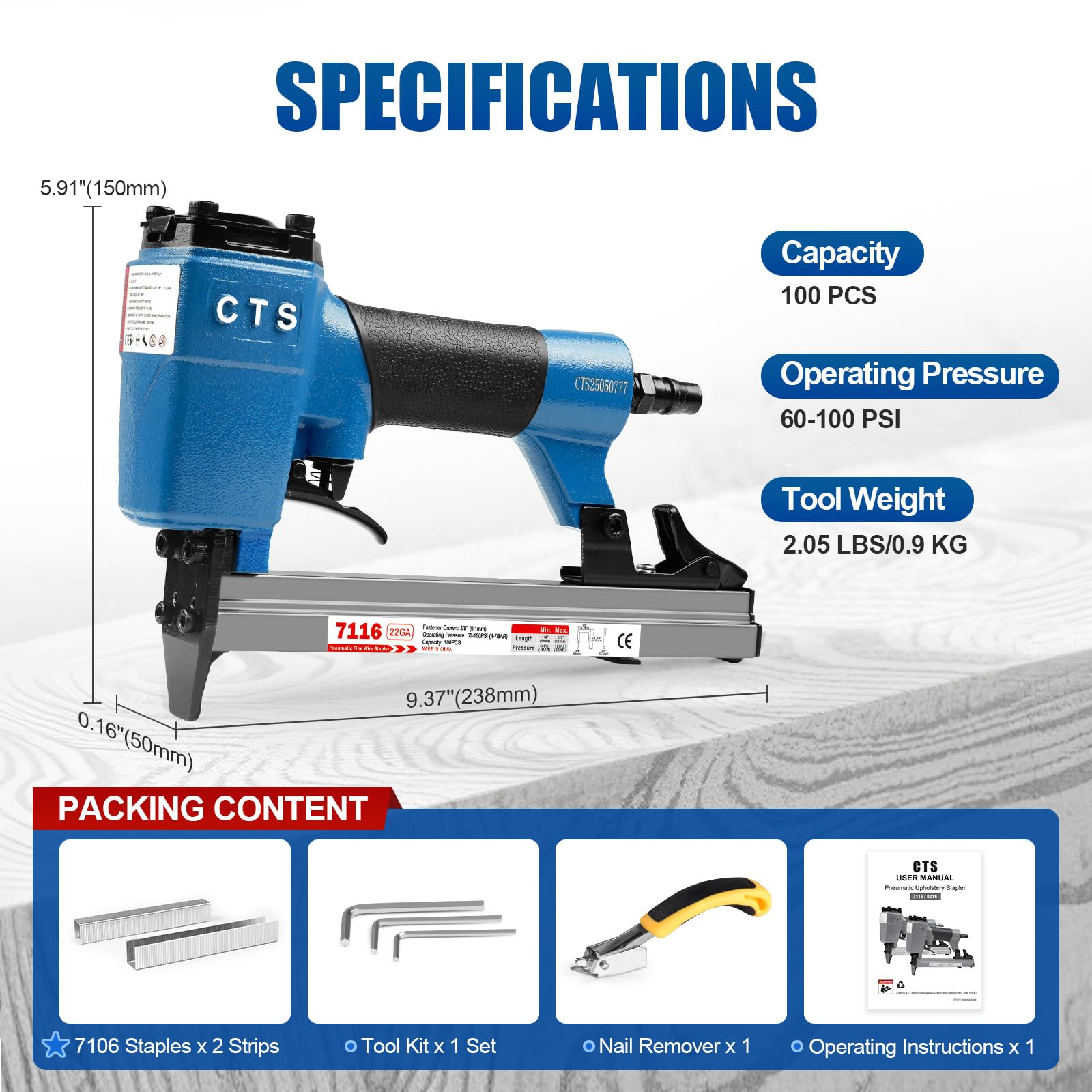 CTS 7116 22GA Druckluft-Tacker für Polster