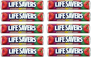 Life Saver Hard Candy 5 Flavor Fruit Rolls - Pack of 10 - Delicious and Classic Candy Anywhere and Anytime - Perfect for Sharing with Everyone