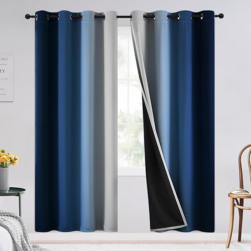 Miniatura 67 de SimpleHome Cortinas gruesas con aislamiento térmico y ojales, bloqueo de luz para oscurecer sala, dormitorio, 2 paneles, 52 x 72 pulgadas de largo,
