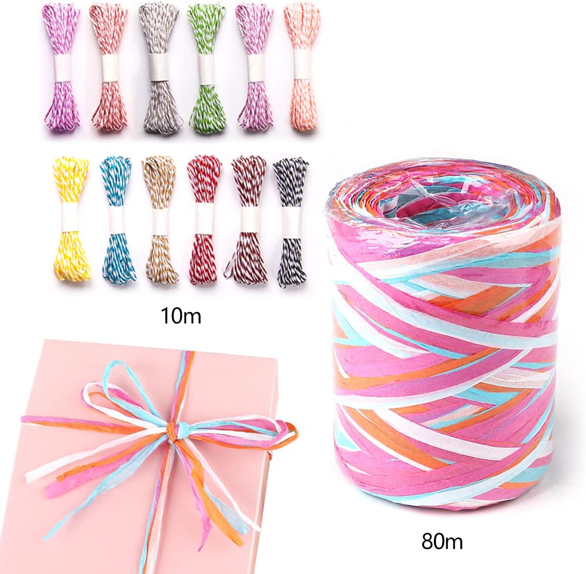 Paper Ribbon Package Coloured Paper String Ribbon,CHENKEE 1 Roll 80m Raffia Paper Ribbon ...