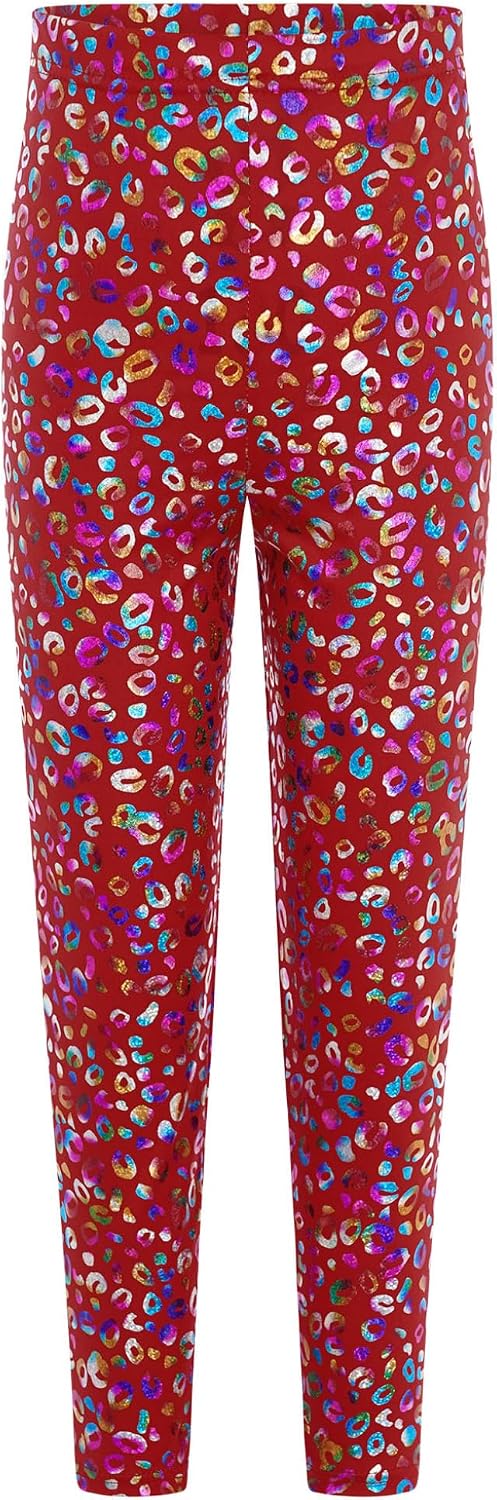 Kids Dance Leggings Pants Shiny Metallic Leopard Gymnastics Yoga Pants for Girls Stage Performance