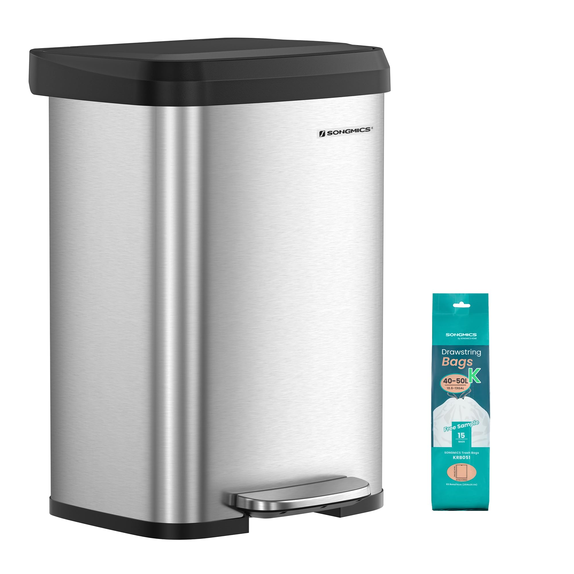 View 1 of ***STOCK PHOTO FOR REFERENCE ONLY, DENTED***SONGMICS 13-Gallon Stainless Steel Kitchen Trash Can