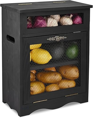 Ikee Design Caja de Almacenamiento de Madera de Ensamblaje Libre para Encimera de Papas y Cebollas, Gabinete de Encimera, Cajas de Pan de Madera,