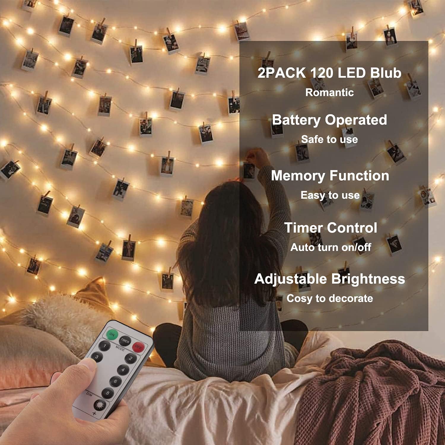 Fairy Lights, Battery Operated String Lights 12M/40Ft 120 LED Battery Powered Lights,Copper Wire Outdoor Indoor String Lights for Bedroom Decor,Wedding,Birthday,Party,Indoor Decoration Lights<2 Pack>