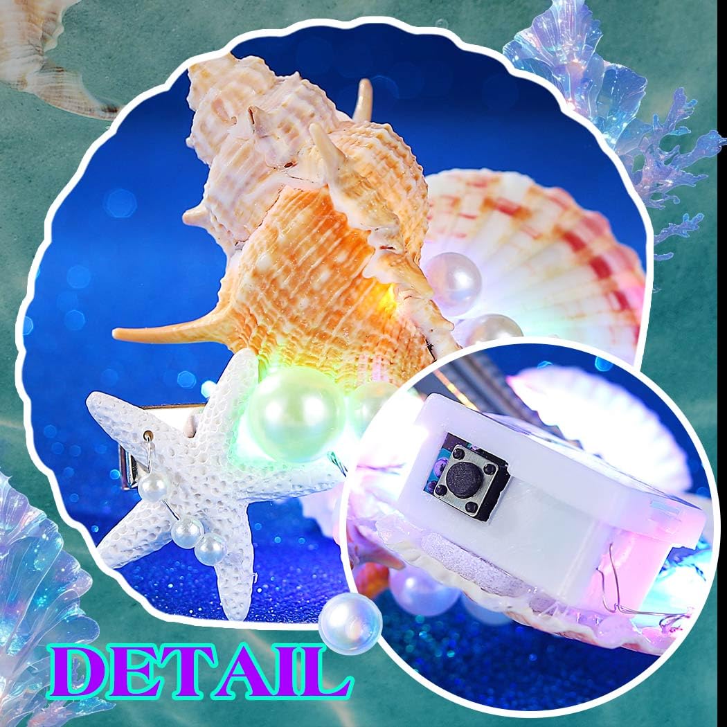 JAKAWIN Light Up Mermaid Hair Accessories Seashell Hair Clips Ocean Starfish Clip for Women - Image 5