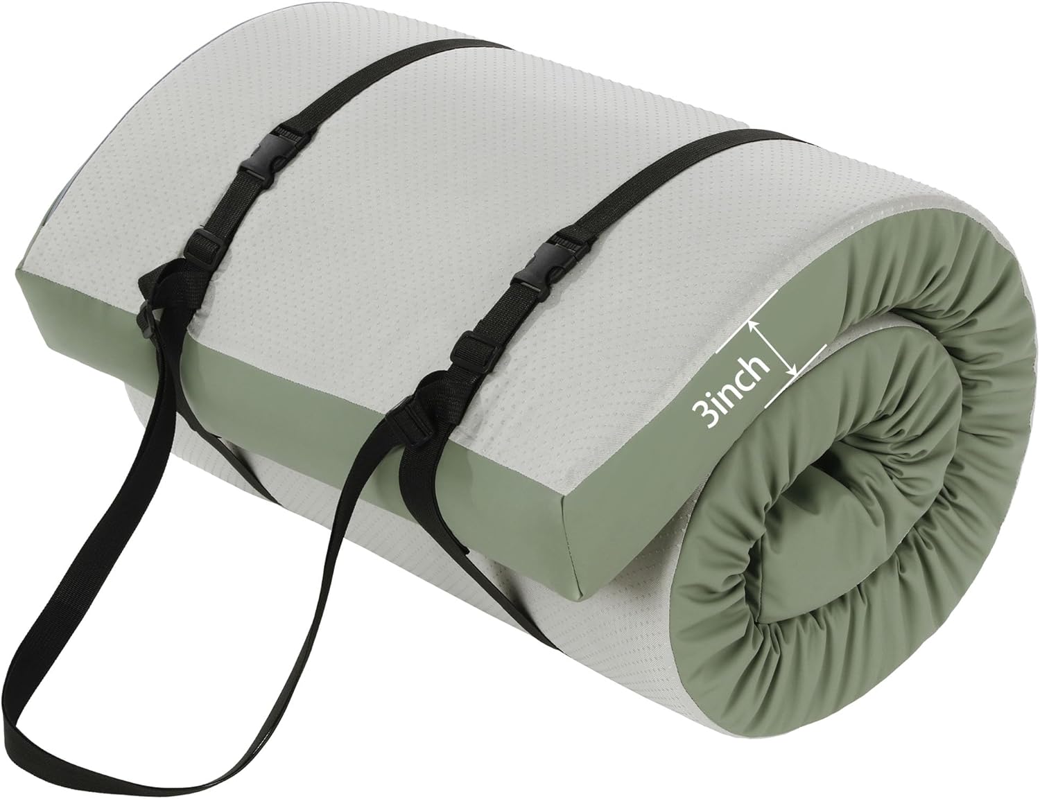 MABOZOO 3 Inch Thick Yoga Mat, Extra Thick Gymnastics Mat With Carrying Handles for Men Women, PU Leather Anti-Tear Fitness Foam Exercise Mat for Yoga, Pilates, Stretching Army Green