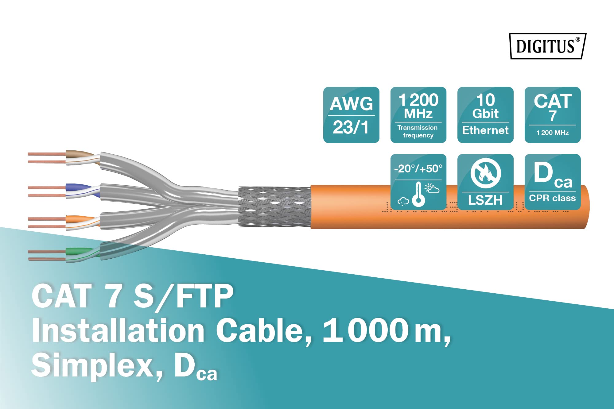 Digitus Professional Raw Installation Cable S/FTP Patch Cable Shielded LSZH Orange - Dettaglio