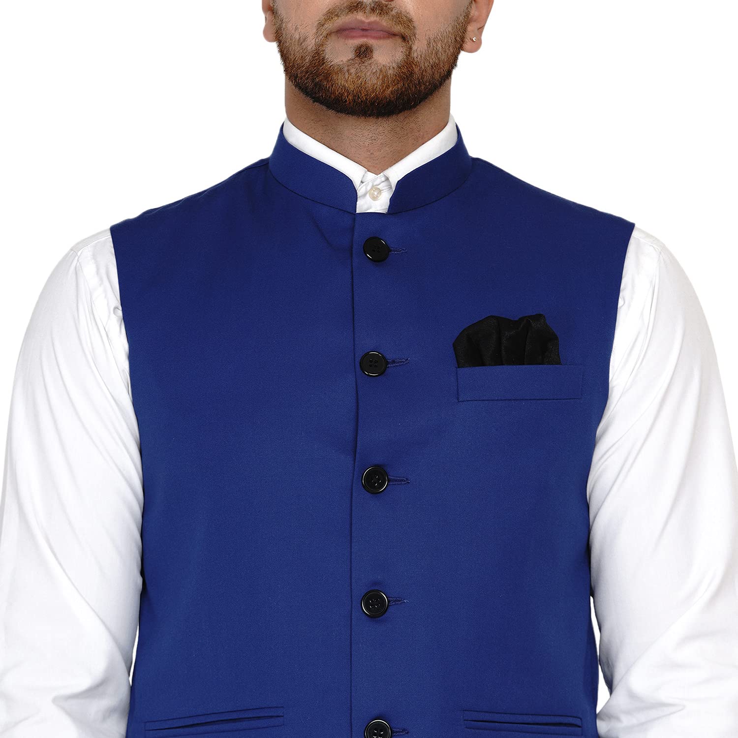 Veera Paridhaan Men's Solid Nehru Jacket (Blue, Size-36) 4