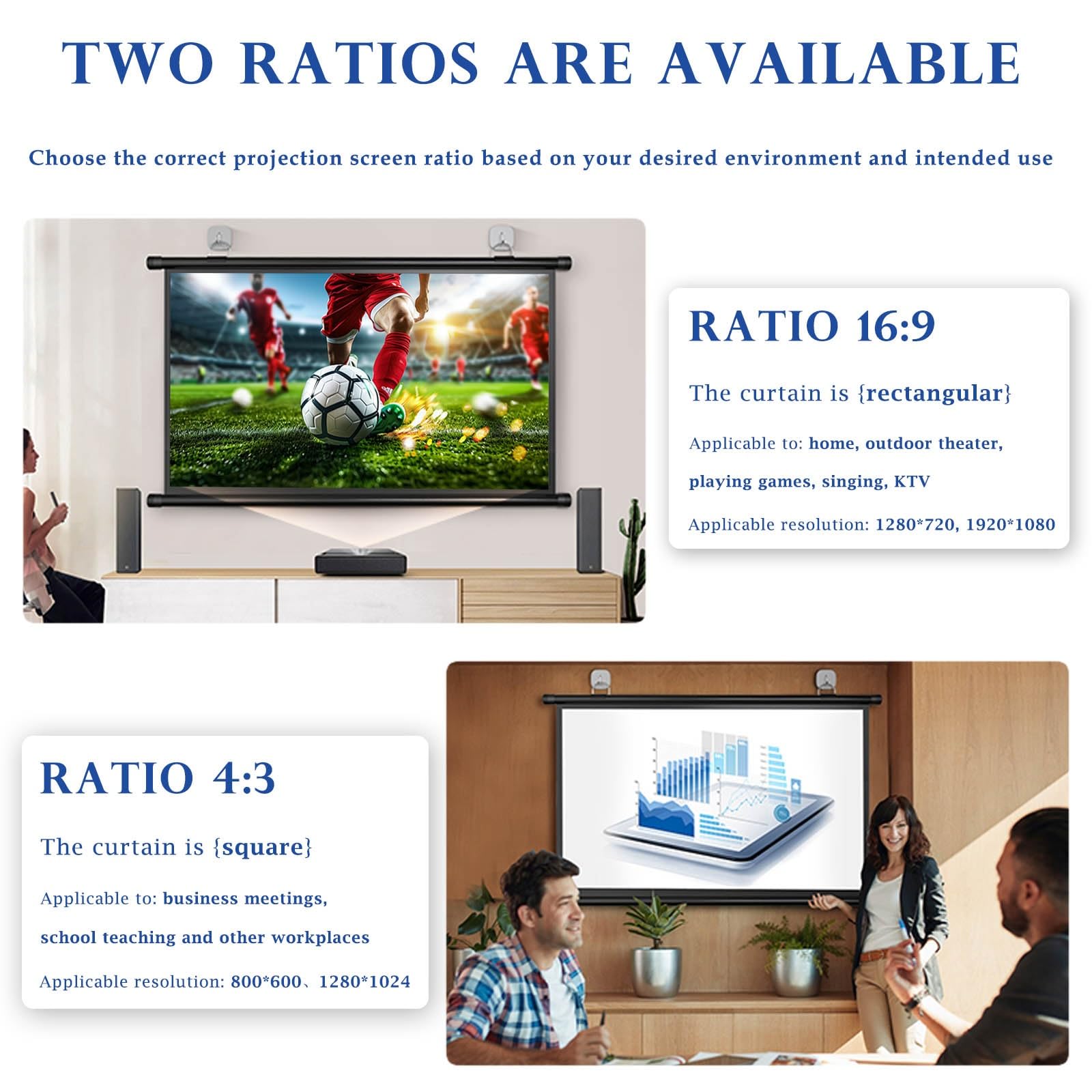 Schermo for Proiettore Avvolgibile Manuale Da 40 60 72 Pollici, Antirughe | 16:9/4:3 HD 4K Telo for Videoproiezioni, for Home Theater Cinema Ufficio Videogiochi Interno Esterno(30in 4:3)