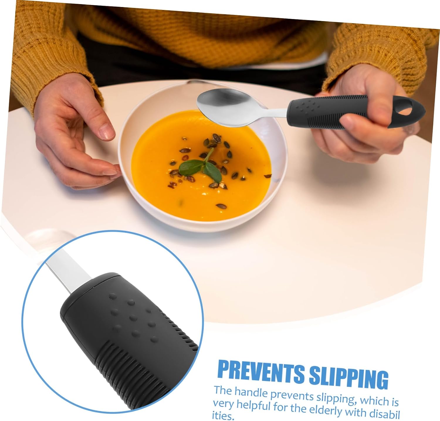 Tremble Tableware for Elderly Adults Portable Stainless Steel and Plastic Utensils with Anti-Slip Design Adaptive Fork and Spoon Cutlery for Disabled and Handicapped Users