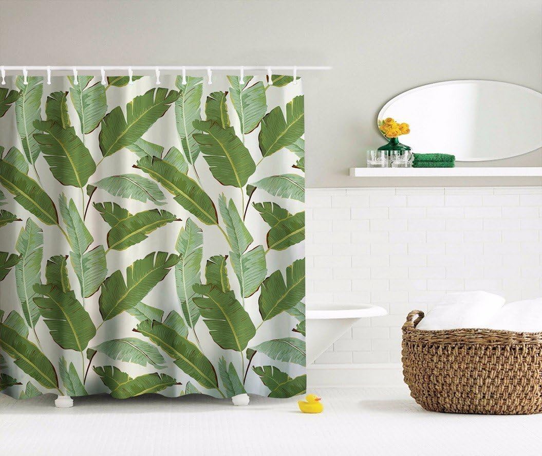 Shower Curtain Waterproof Mildew Resistant Shower Curtain Set with Hooks Bathroom Accessories Banana Leaf