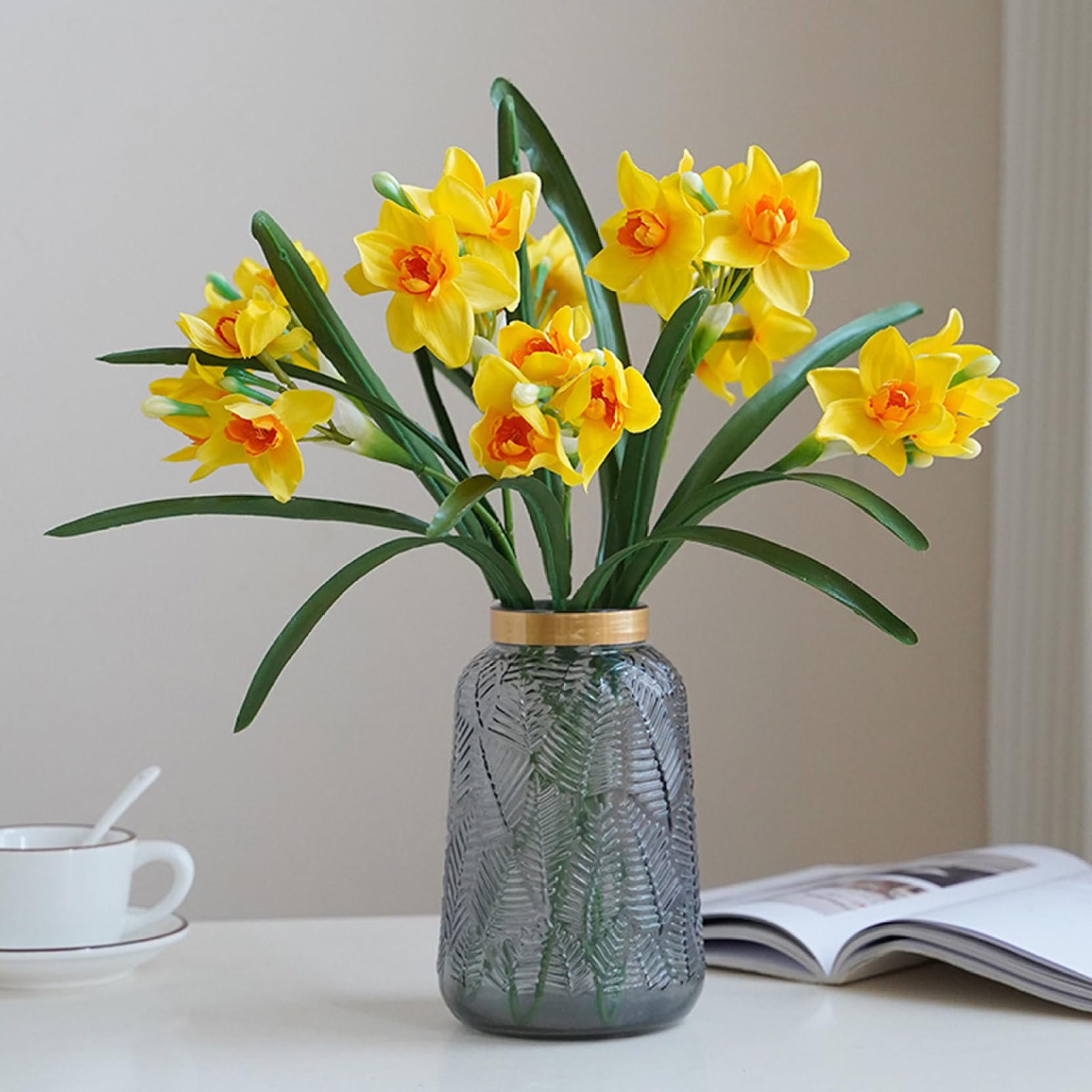20 Pezzi Narcisi Fiori Artificiali Real Touch Finti Narcisi con steli Fiori Artificiali per Interni Esterni Casa Tavolo Vaso Matrimonio Festa Pasqua Centrotavola Decorazione, Finti