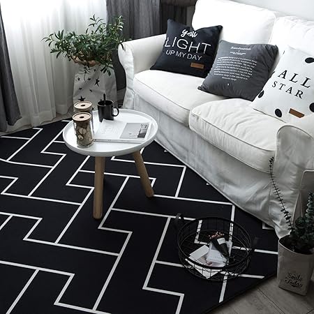Amazon ラグ カーペット 滑り止め付き 2 7畳 極厚14mm フランネルラグ 幾何学 洗える コンパクト ホットカーペット対応 オールシーズン レンガタイプ おしゃれ かわいい 北欧 ポップ 長方形 スベリ止め 丸洗い 折り畳み 可能 Z型ブラックライン B2 185cm X 225cm Z