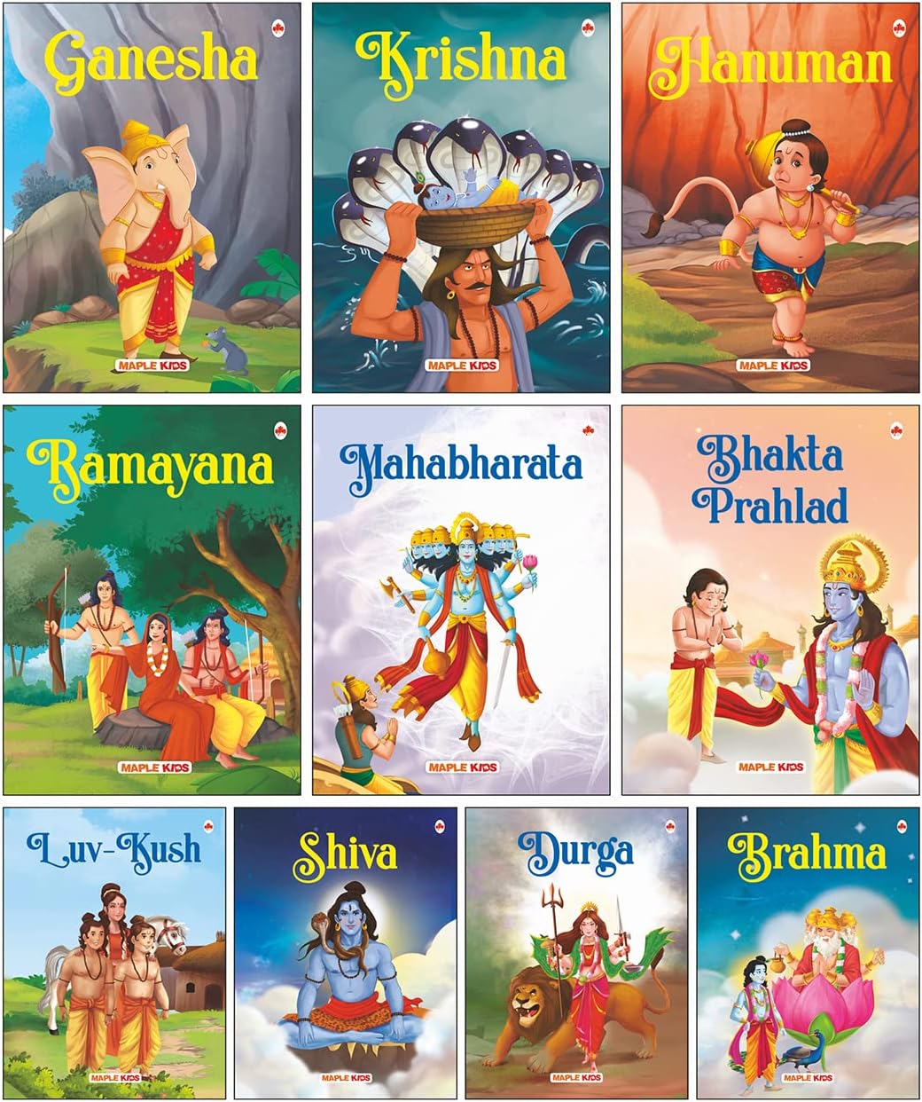 Story Books for Kids - Mythology Tales (Illustrated) - Mahabharata, Krishna, Hanuman, Ganesha, Ramayana, Brahma, Shiva, Bhakta Prahlad, Luv-Kush, Durga - (Set of 10 Books)
