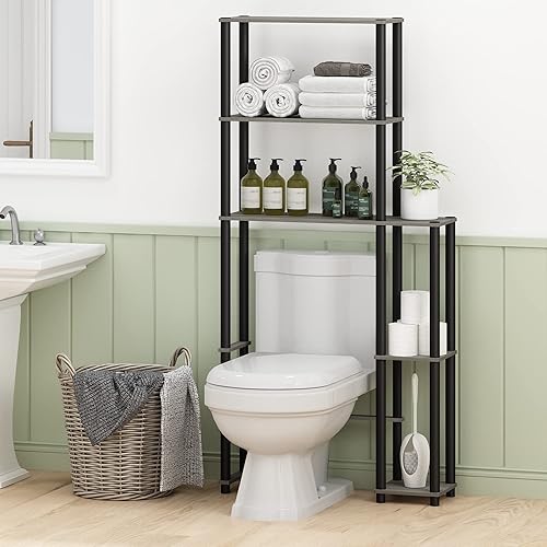 Miniatura 2 de Furinno Turn-N-Tube - Organizador de baño con 5 estantes para ahorrar espacio, roble francés grisnegro