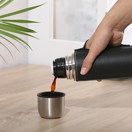 Miniatura 6 de Mr. Coffee Leatherette - Botella térmica de acero inoxidable de 23 onzas, con aislamiento de doble pared con funda de piel sintética y asa de