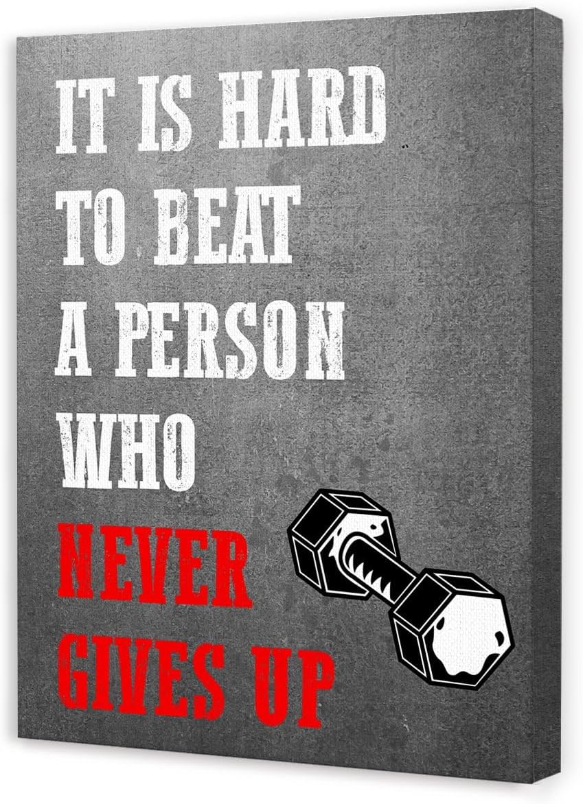 Gwisml Inspirational Gym Wall Decor,It'S Hard To Beat A Person Who Never Gives Up Wall Art Canvas Frame Paintings For Gym Sports Room Exercise Fitness Wall Art Decor