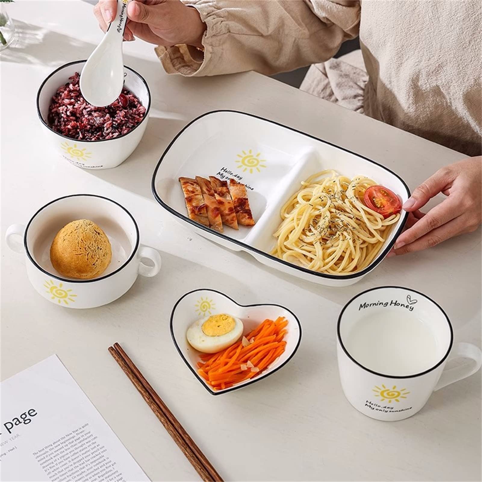 Assiette plate divisée, assiette de contrôle des portions à 2 compartiments 211 Vaisselle spéciale for les repas diététiques de remise en forme Passe au micro-ondes et au lave-vaisselle ( Color : A ,