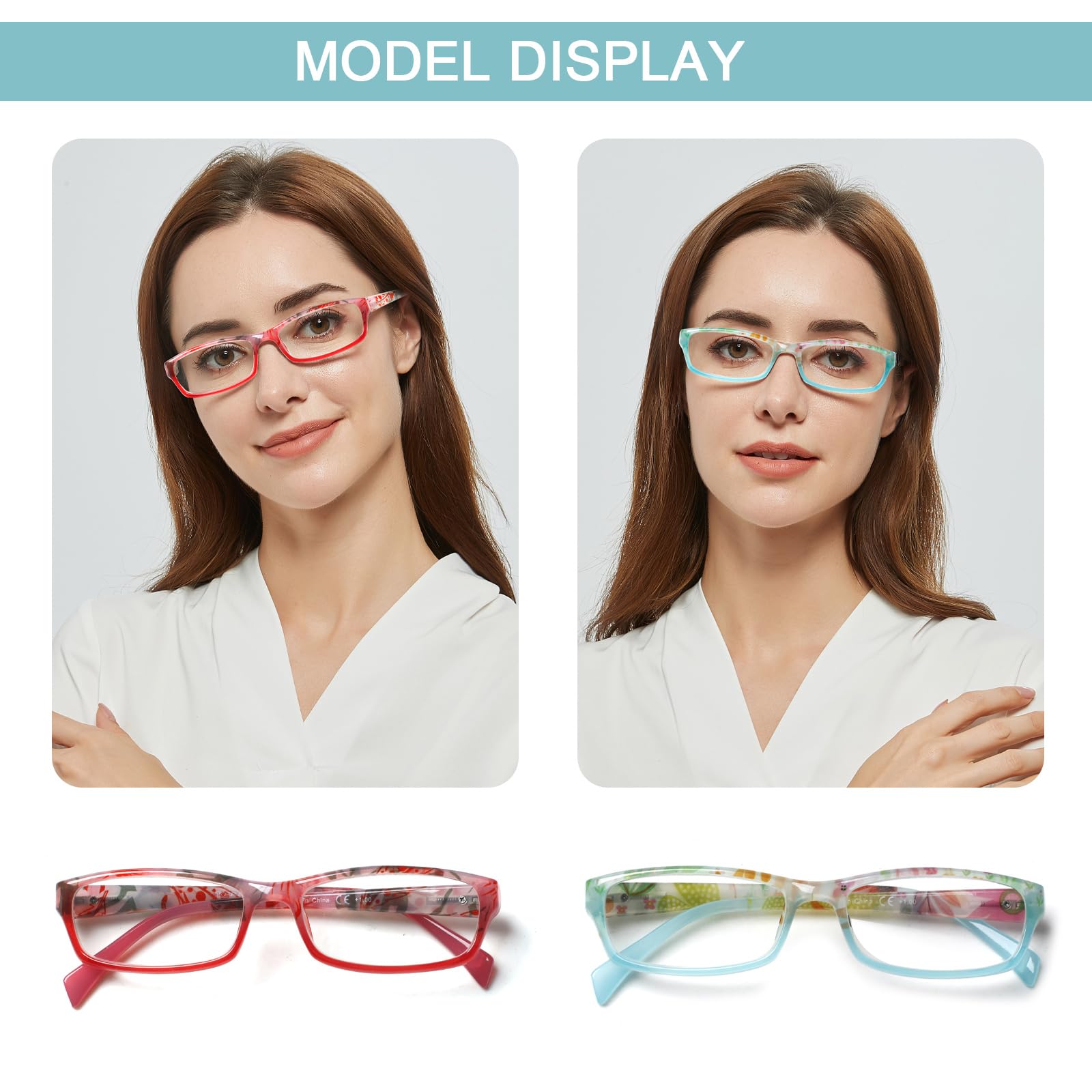 Kerecsen Set di 5 paia di occhiali da lettura alla moda da donna, con motivo stampato primaverile, occhiali da vista per donne
