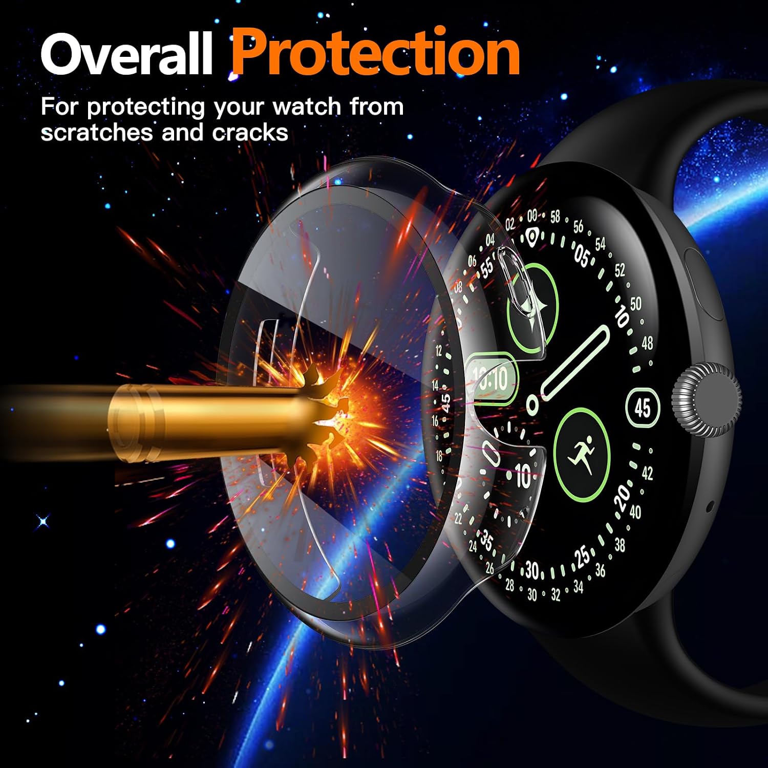[2-Pack] JULK Upgrate No-Remove Charging Hard Case for Google Pixel Watch 4 41mm, Built-in Tempered Glass Screen Protector, Easy Install Lightweight Protective PC Cover, Transparent
