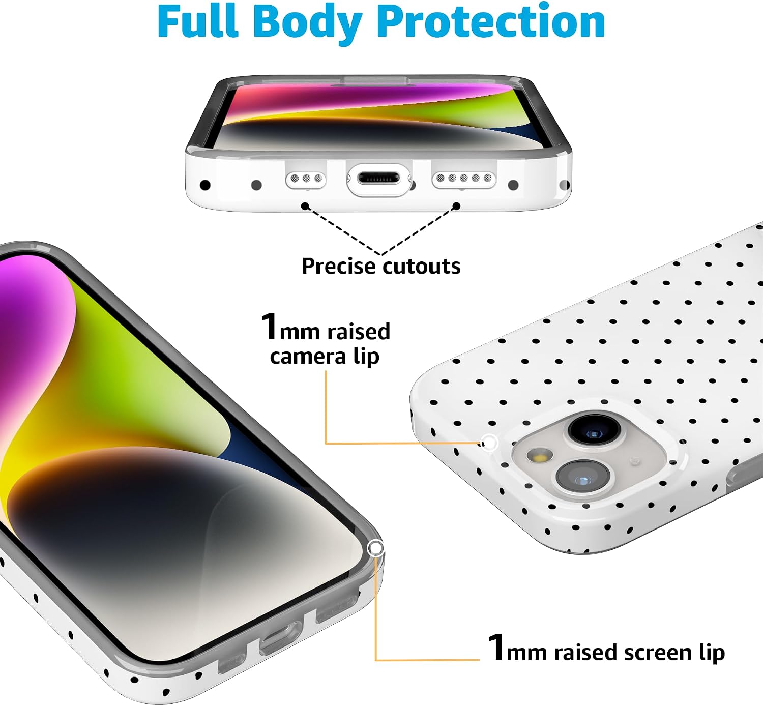 Casely iPhone 15 Plus Case | On the Dot | White Polka Dot | Compatible with MagSafe | Classic Ultra Slim Design