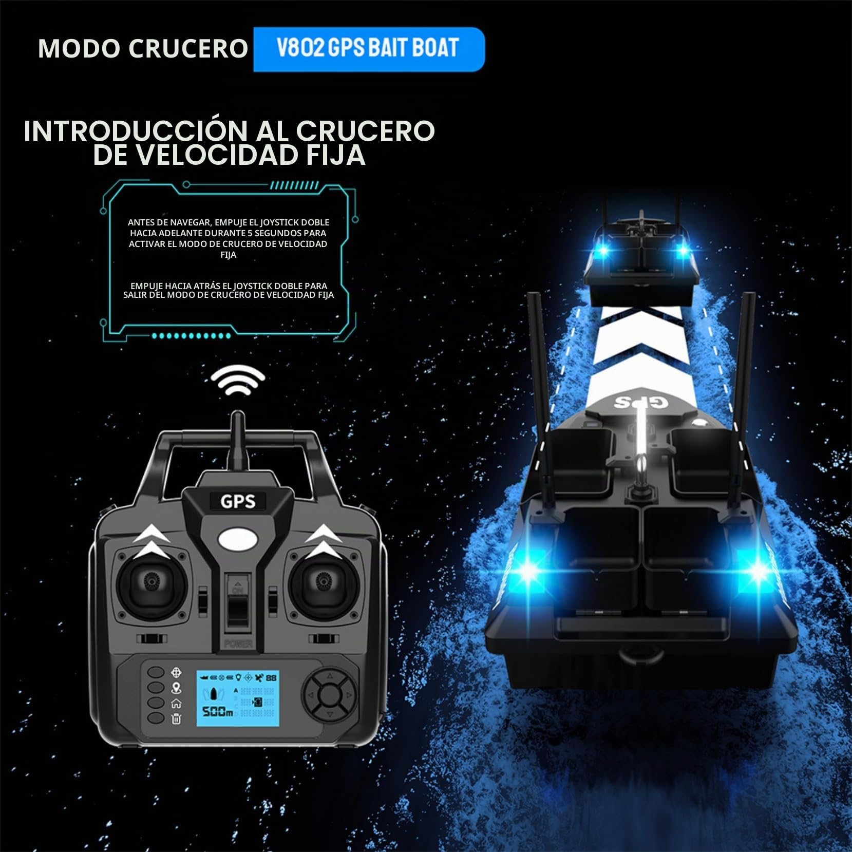 Cebo GPS de doble antena para pesca de carpas, alcance de 500 m, carga de 3 kg, 4 tolvas, barco teledirigido con funda