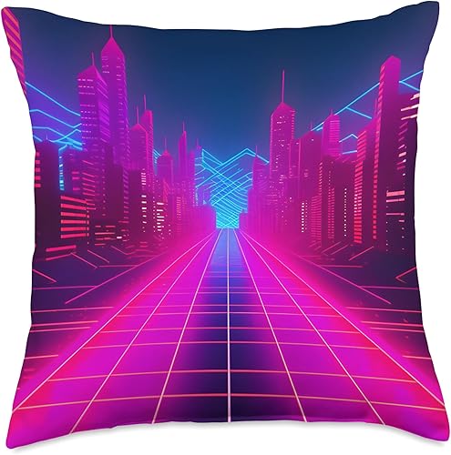 PP Accessories Retrowave City 80s Vaporwave Synthwave - Almohada de 18 x 18 pulgadas, multicolor