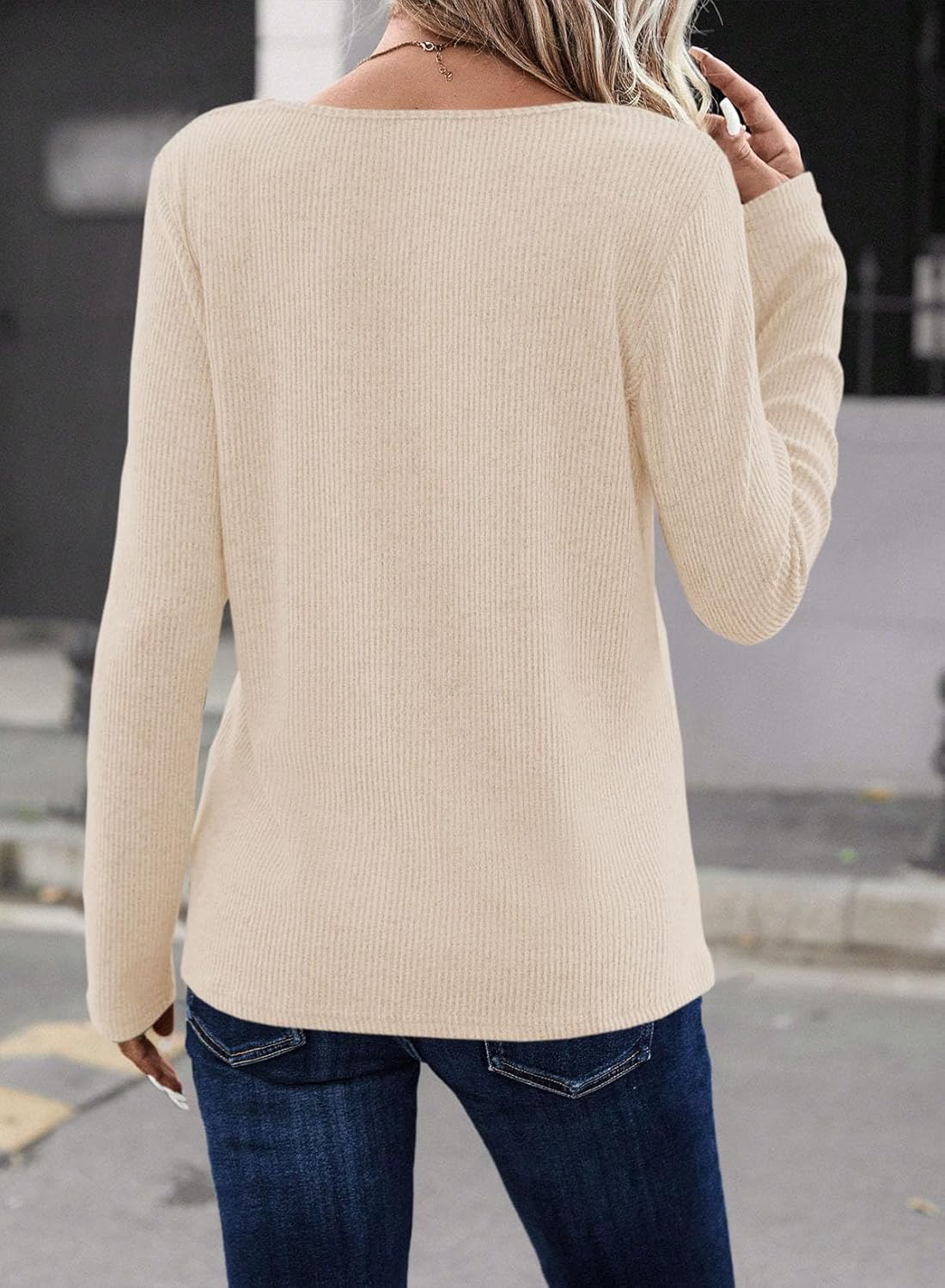 LOLONG Womens Long Sleeve V Neck T Shirts 2025 Casual Basic Ribbed Knit Work Tops - Image 3