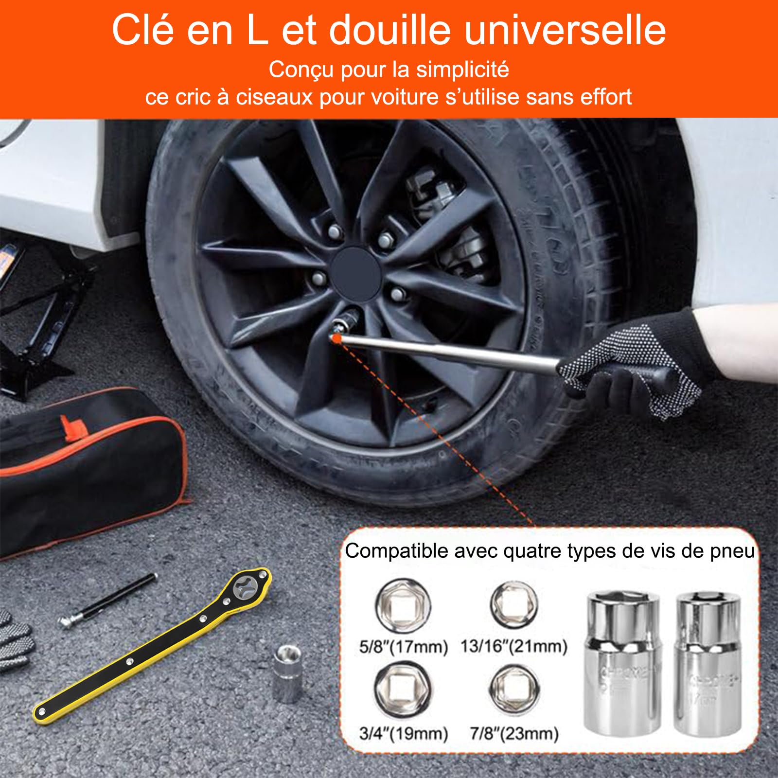 Rarapop Cric de Voiture 2T, kit Universel de cric à Ciseaux avec clé à cliquet et clé pour écrous - pour berlines, camionnettes et SUV, kit d'urgence Automobile