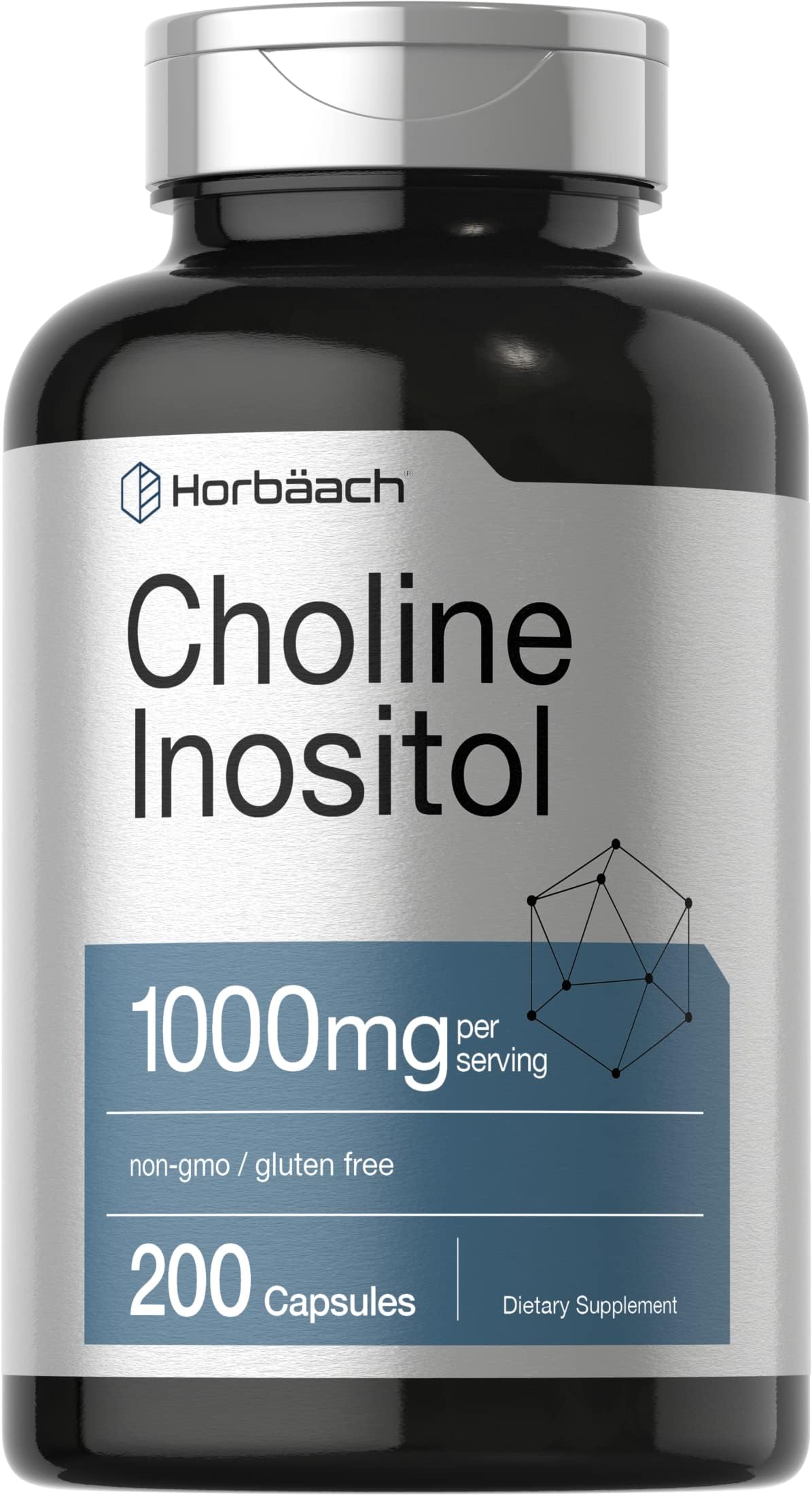 Horbäach Choline Gluten-free Inositol Supplement - 1000mg (200 Capsules)