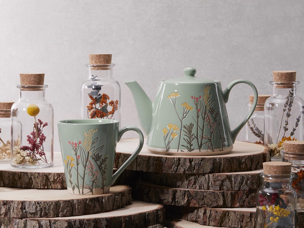 Teemando Set Kanne "Hina" Steinzeug mit Relief 0,9 l + 2 passende Tassen von Cha Cult