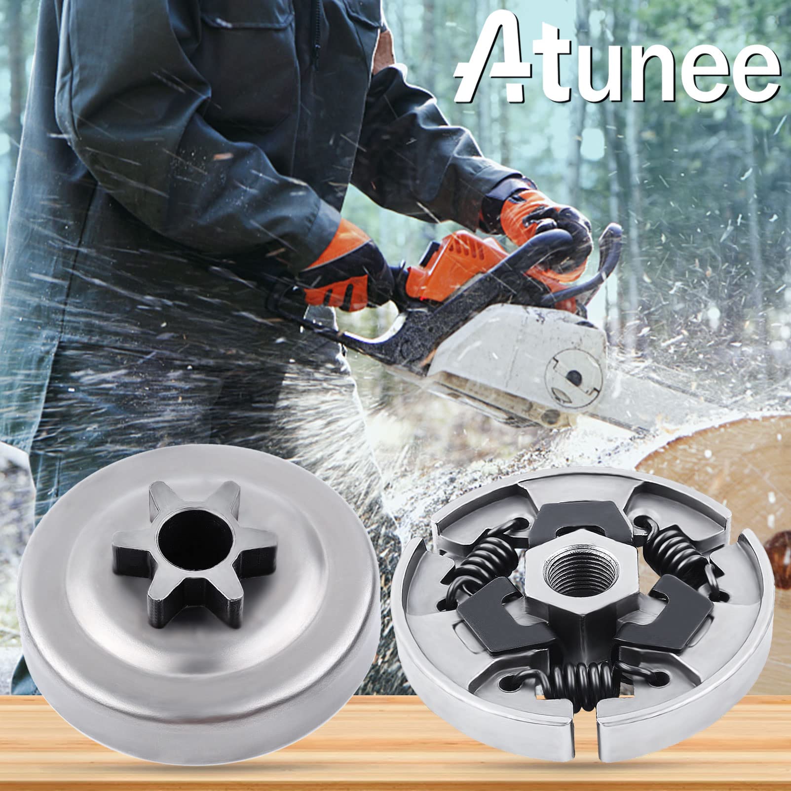 Atunee Kupplungstrommel-Set 3/8 6T – Für Stihl 017-025 & MS170-250, Inkl. Lager, E-Clip & Unterlegscheibe