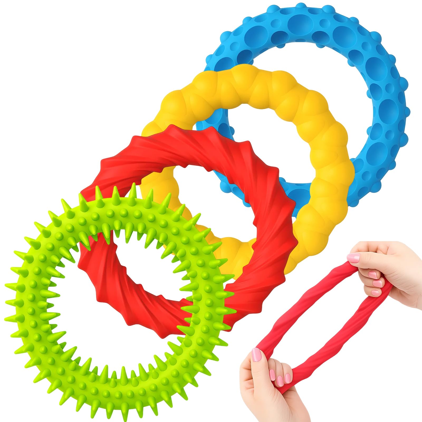 Sensory Fidget Toys, 4 Pack Stretchy Fidget Bracelet with Texture, Calming Sensory Toys for Focus and Relaxation, Soft Silicone Bracelets