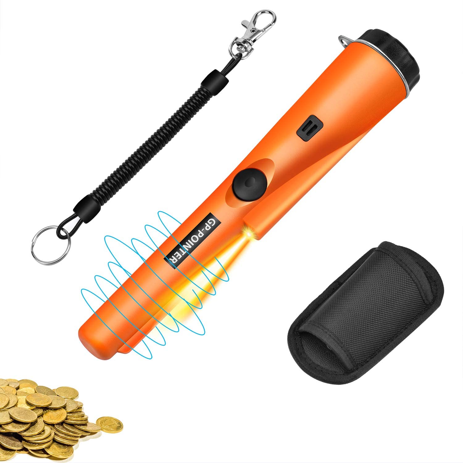 Metal Detector Pinpointer,Detector Wand,Handheld PinPointer Wand,360°Serch Treasure Pinpoint Finder Probe with Belt Holster High Sensitivity for Gold Coin Silver Jewelry (Orange)