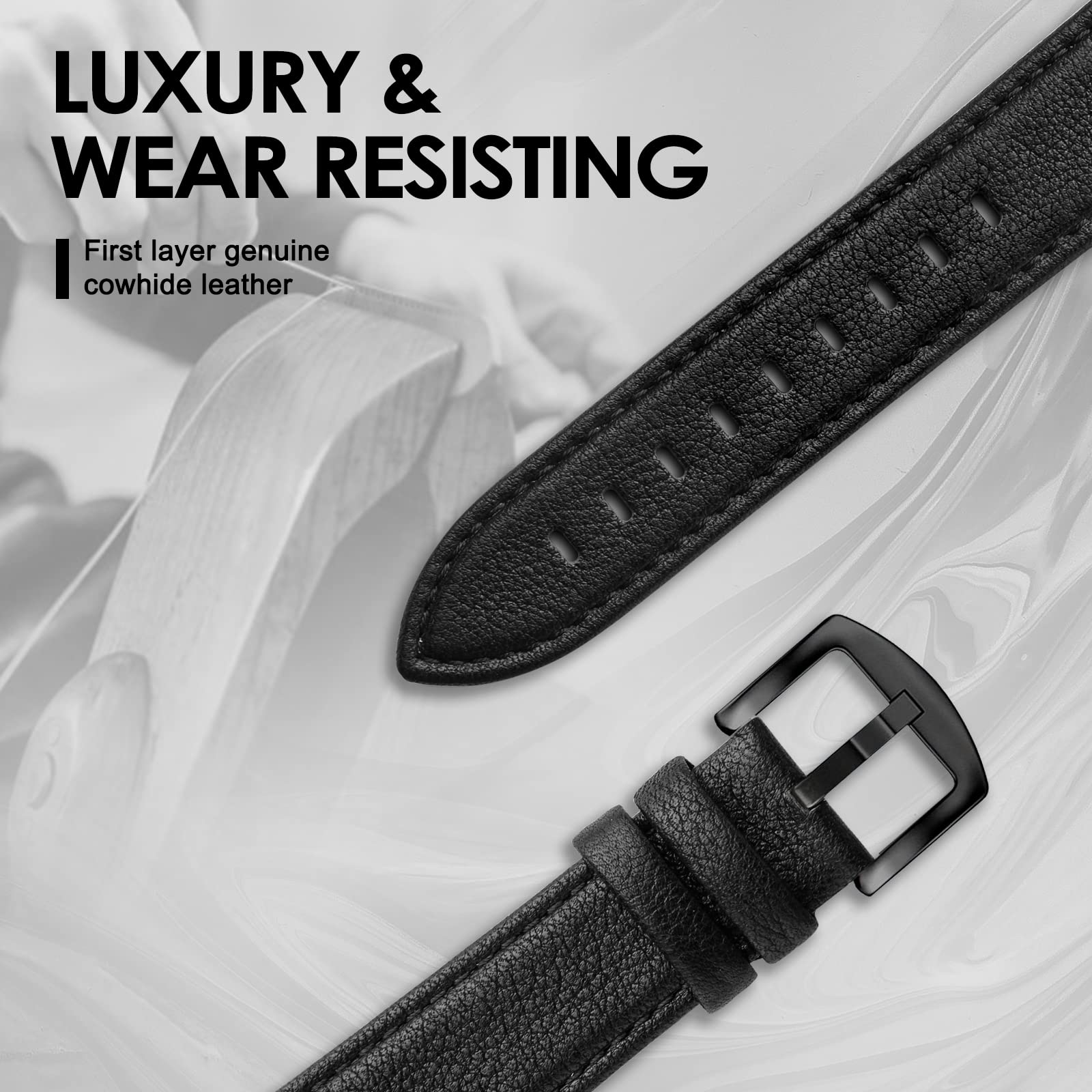 Tuocal Genuine Leather Strap Compatible with Apple Watch 42mm (Series 3/2/1) 44mm 45mm 46mm for Men Women Vintage Leather Straps Compatible with Apple Watch Series 10 9 8 7 6 5 4 3 2 8 SE - Image 3