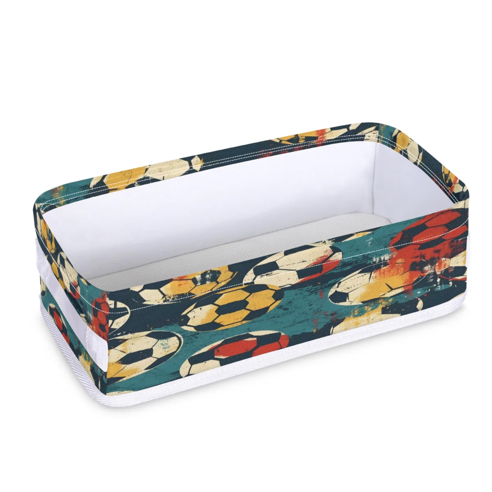 Tablerazzi Toilet Tank Topper Paper Basket with Handle, Soccer Ball Bathroom Storage Basket for Organizing, Small Fabric Storage Bins for Bathroom Decor