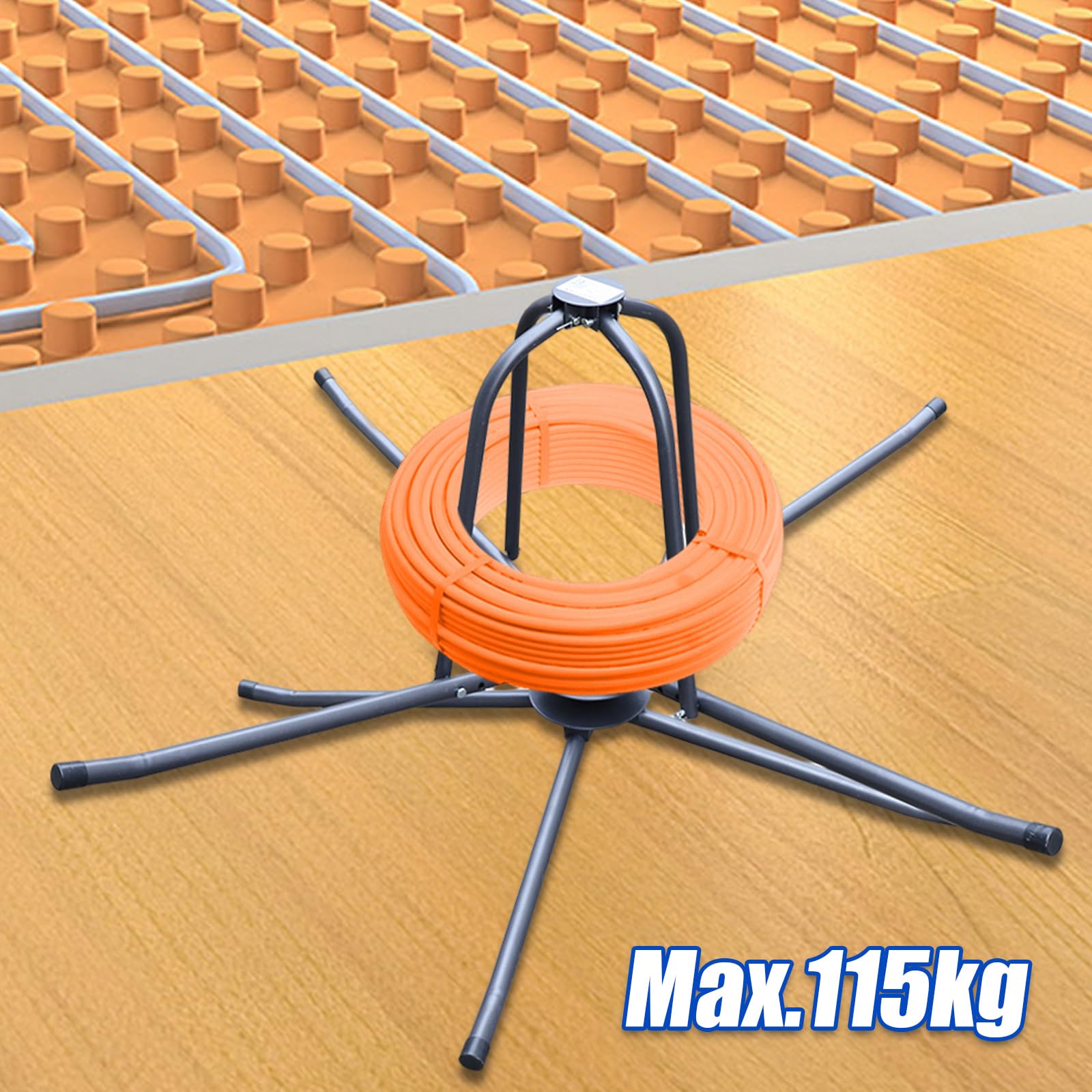 Carrete de tubo para calefacción por suelo radiante, enrollador de tubos, cable máx. 115 kg, Q235, hierro negro, compuesto de tubería para el suelo, cable de calentamiento, dispensador de carrete con