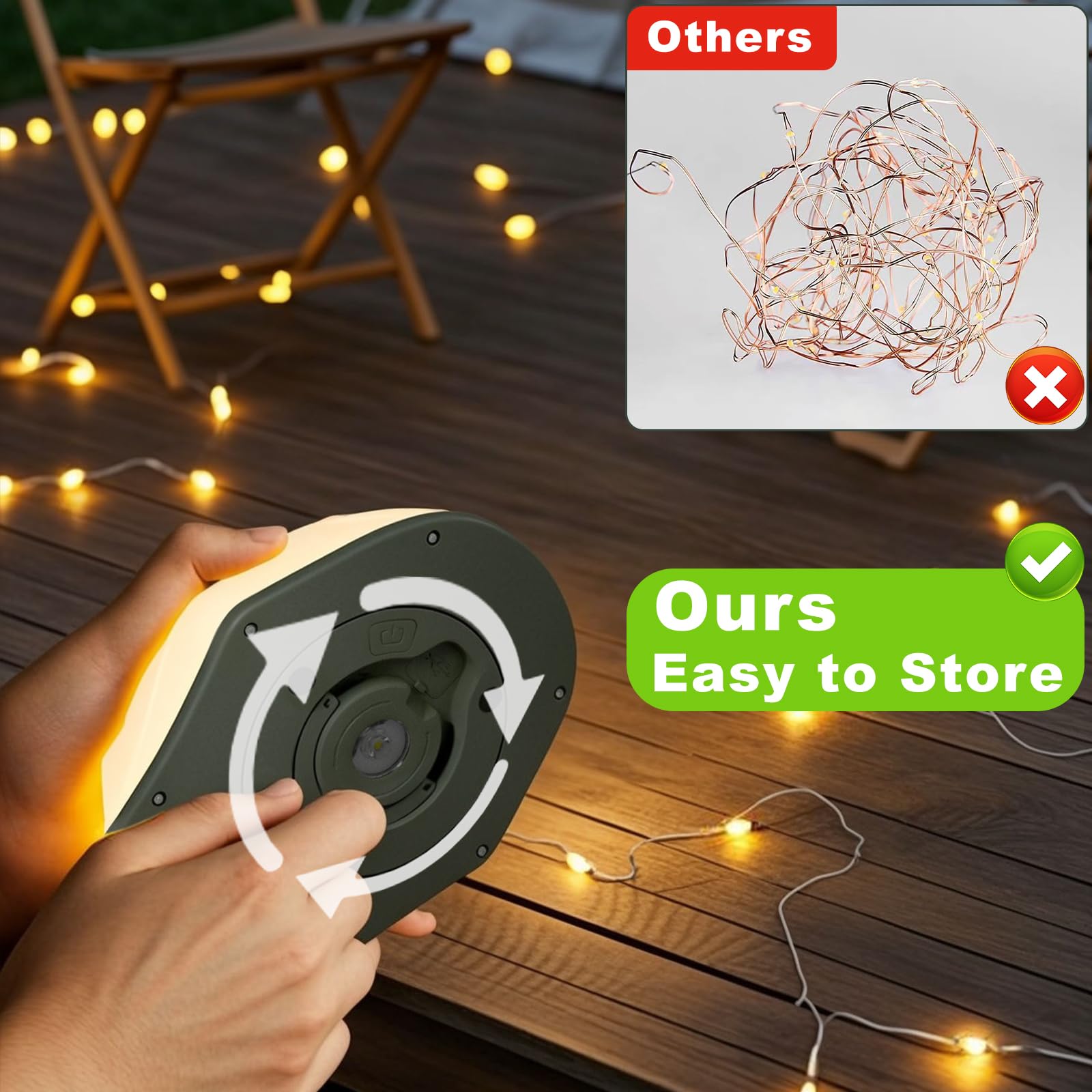 Spacelumen Christmas String Lights, 15M Outdoor Stowable Fairy Lights with 9 Lighting Modes, USB Camping Lights - Image 3