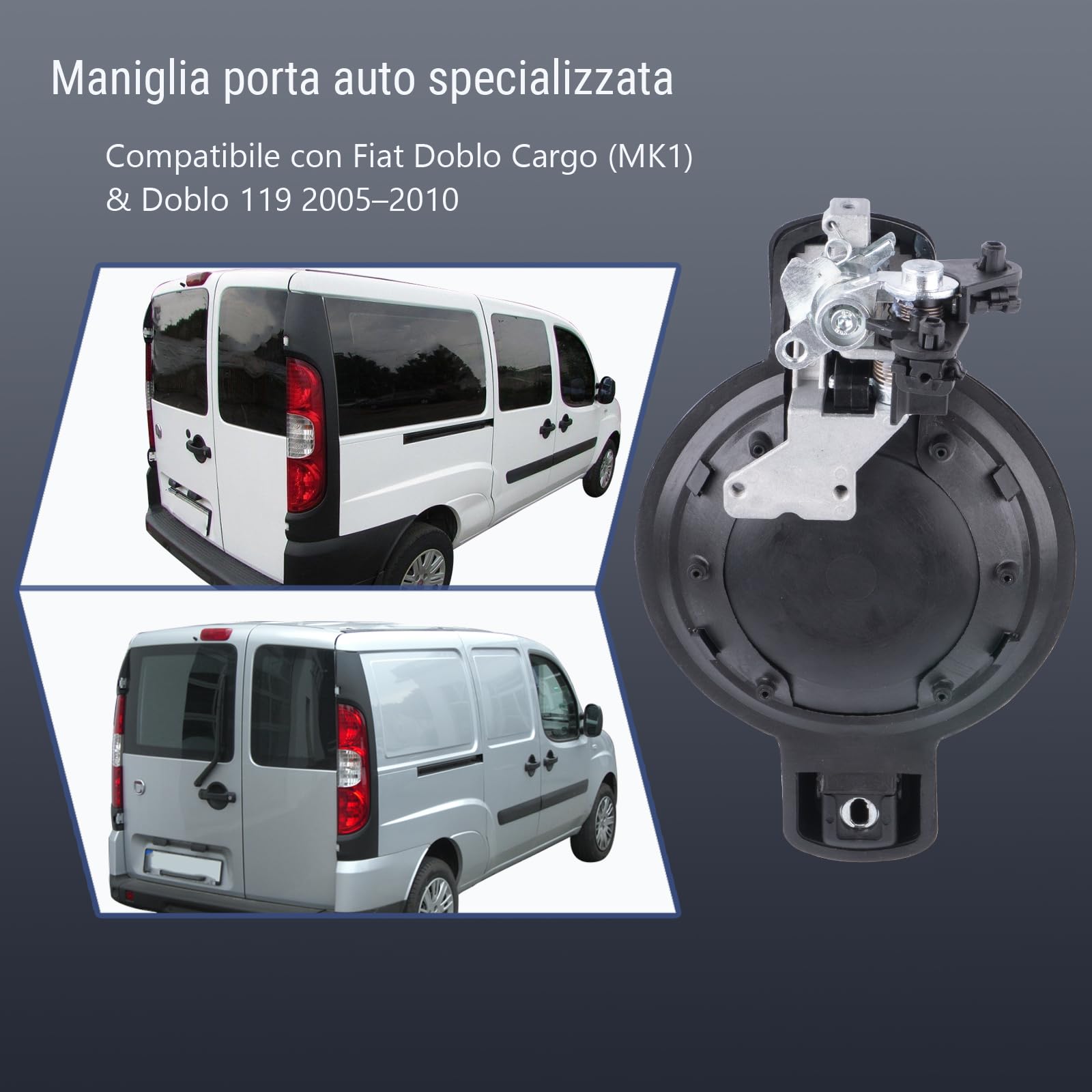 735309963 Maniglia Porta Esterna, Portiera Portellone Posteriore a Battente Compatibile con Fiat Doblo Cargo (MK1) & Doblo 119 2005–2010