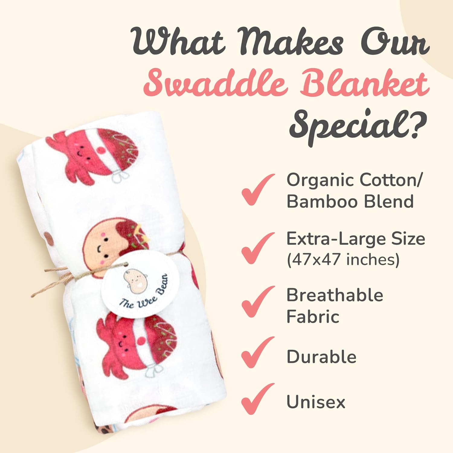 The Wee Bean Organic Cotton and Bamboo Rayon Muslin Swaddle Blankets, Set of X (Takoyaki)