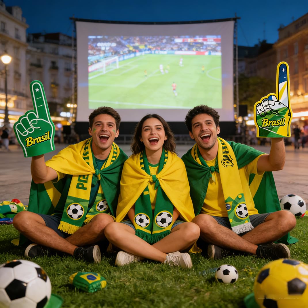 FRoon Kit per tifosi del Brasile, 8 pezzi, accessori per tifosi del calcio: borsa tote, bandiera volante, cappello, sciarpa, occhiali, bastoni da tifo, bastoncini da tifo