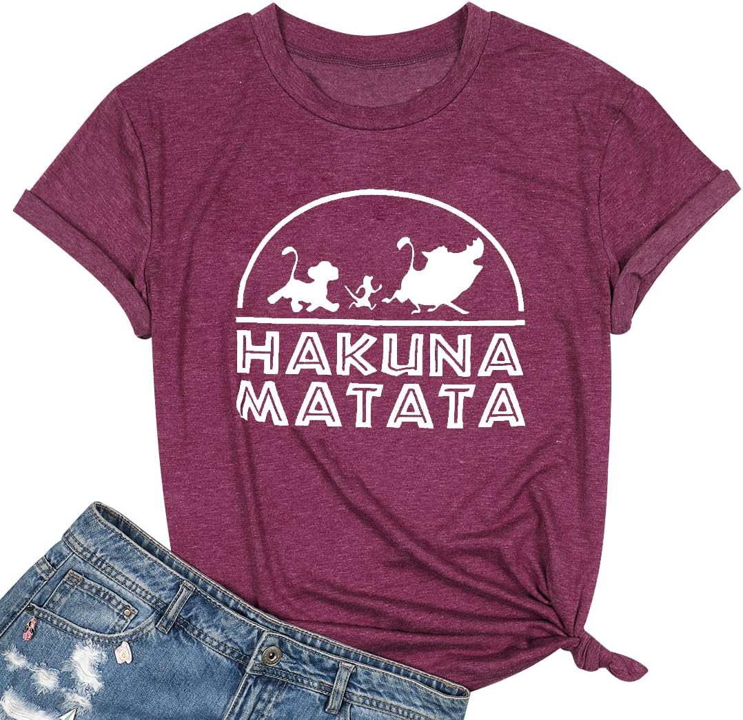 MNLYBABYHakuna Matata T-Shirt Womens Funny Animal Graphic T Shirt Magic Kingdom Tee Hakuna Short Sleeve Vacation Tee Tops