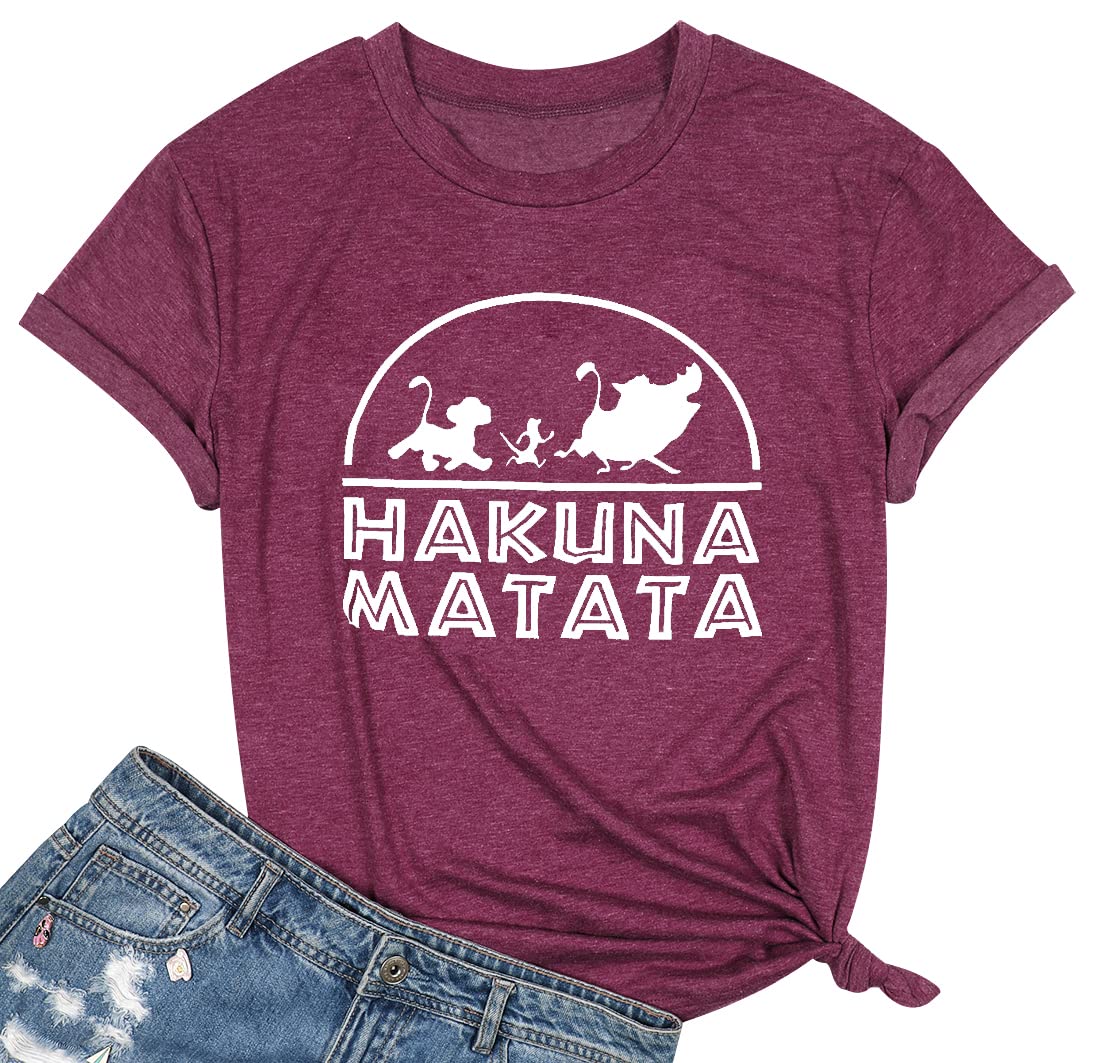 MNLYBABYHakuna Matata T-Shirt Womens Funny Animal Graphic T Shirt Magic Kingdom Tee Hakuna Short Sleeve Vacation Tee Tops