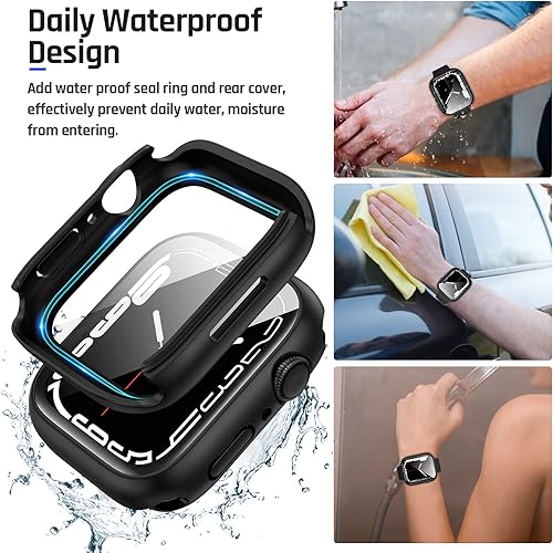 Miniatura 4 de Goton 2 in 1 Waterproof Case for Apple Watch Series 9 8 7 Screen Protector 41mm, 360 Protective Glass Face Cover Hard PC Bumper + Back Frame for
