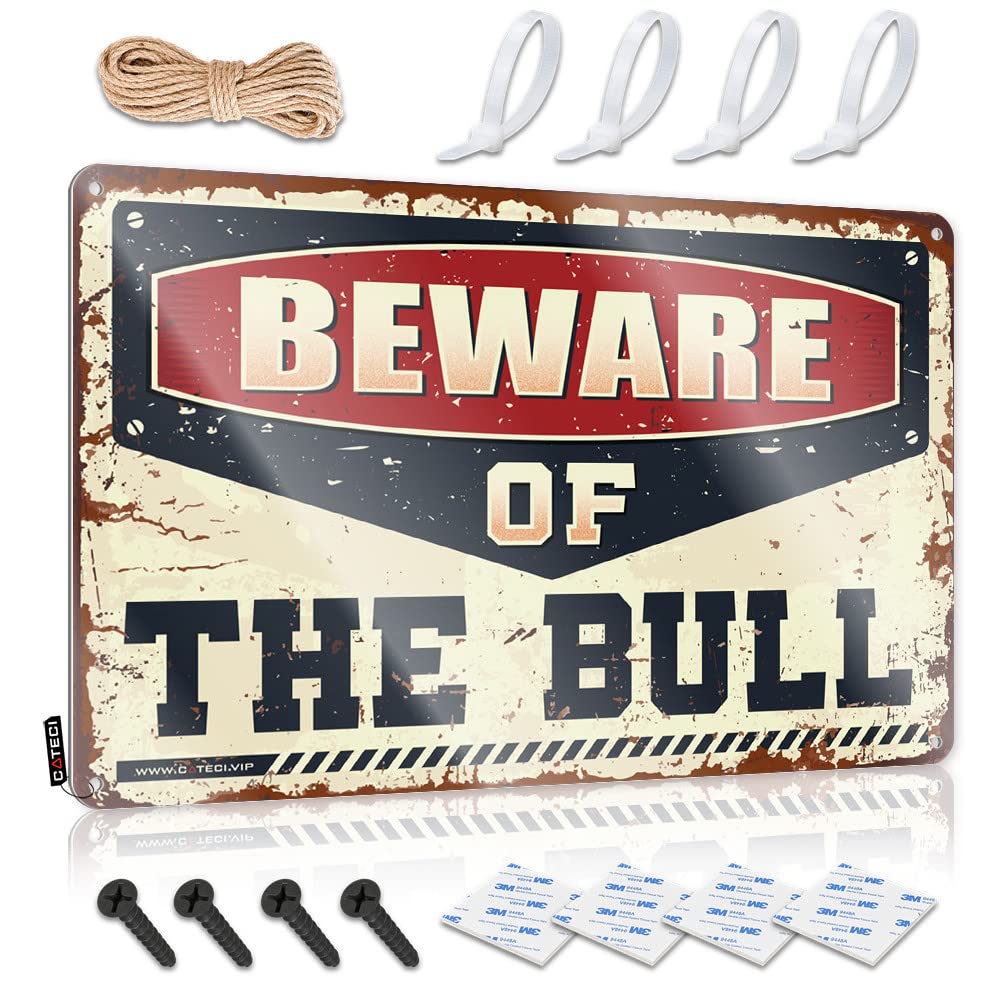 HELIOFORGE Bar Mirrors For Man Cave Beware Of The Bull Tin Sign Signs For Bedroom Door Vintage Signs Metal(30X40CM)