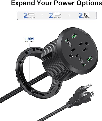 Miniatura 7 de Jgstkcity Ojal de alimentación de escritorio USB C de 30 W, ojal de orificio de escritorio de 3 pulgadas, toma de corriente empotrada para