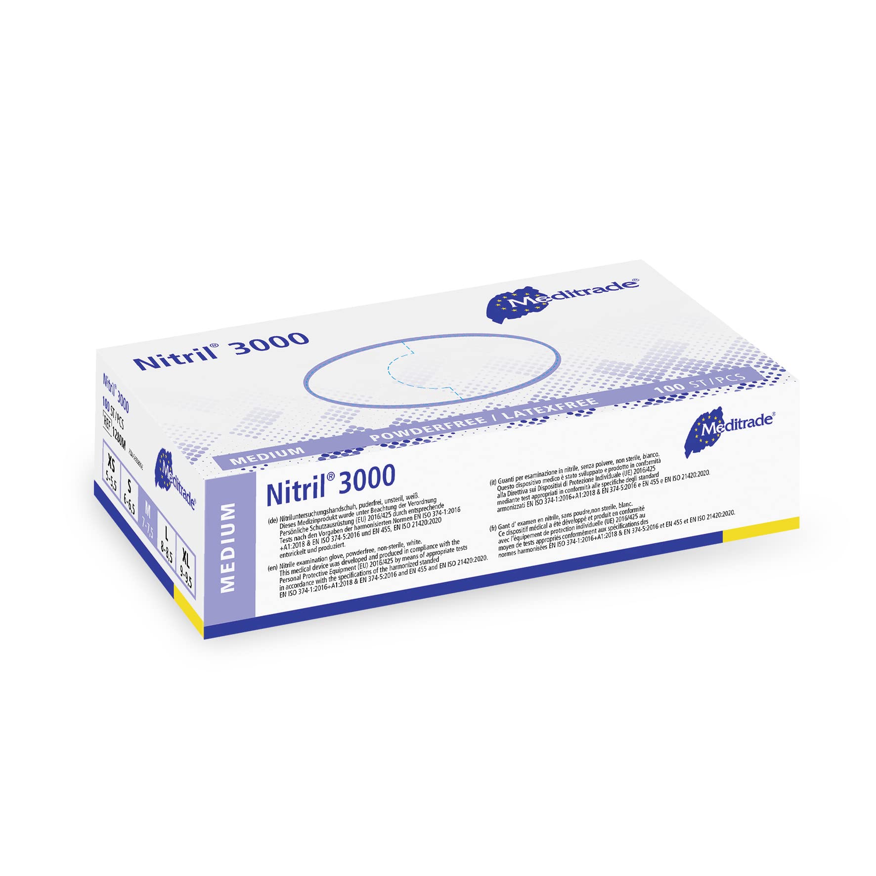 Meditrade Nitrile® 3000 White Examination Glove - Powder & Latex Free Disposable Exam Gloves - Suitable for Multiple Sectors - Size Medium - 100pcs