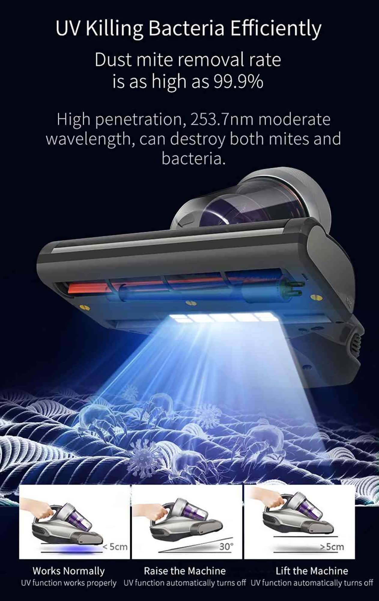 Aspiradora Antiácaros UV Con Filtro HEPA Aspiradora De Mano Máquina Limpiadora De Colchones 16 Kpa Su Potente Succión Destruye El 99,9 % De Los Ácaros Para Colchones, Almohadas, Sofás Y Alfombras