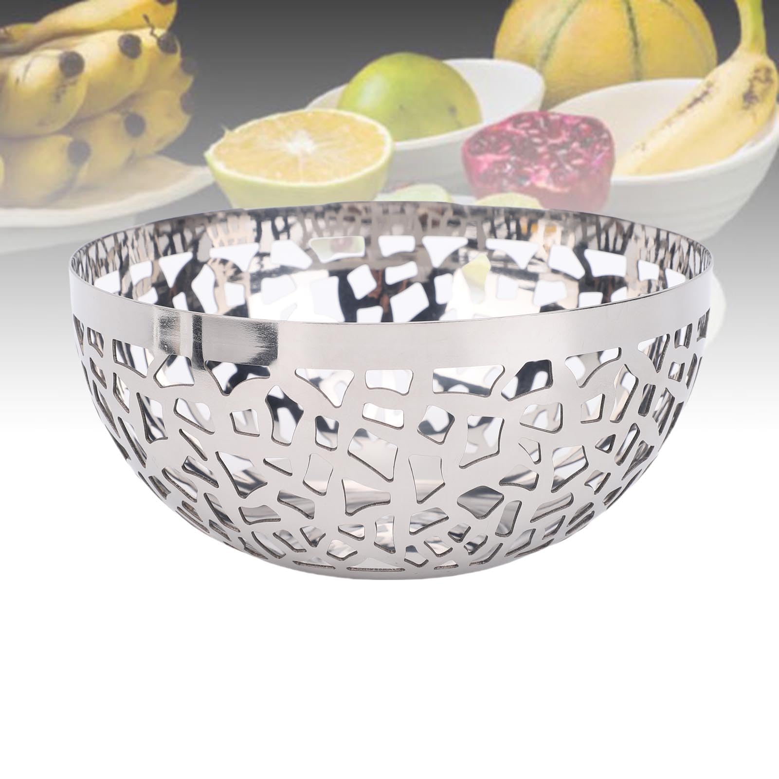 SIXRUN Porta di Ciotola da Frutta in Acciaio Inossidabile Grande Cesto Decorativo Moderno per Controsoffitto da, Organizzatore per Frutta e Verdura con Ampio Design a Livello di (20 cm)